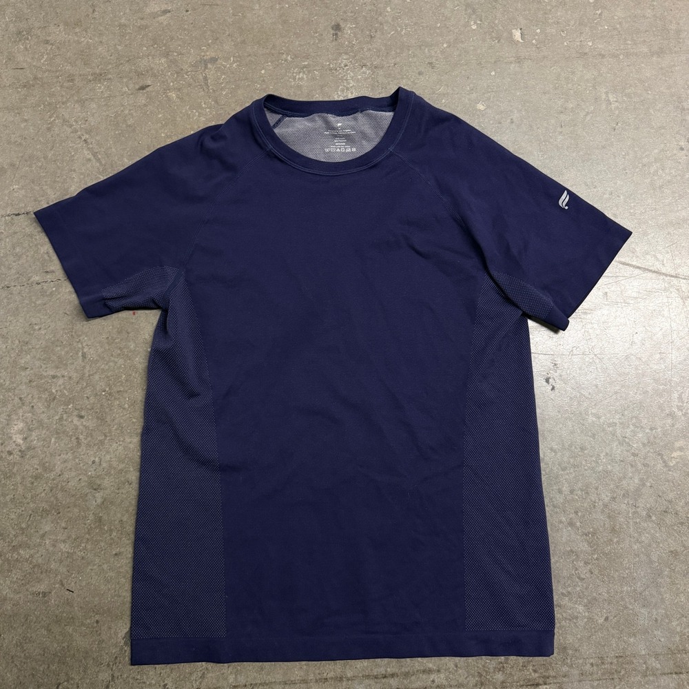 Fabletics Mens Navy Blue Training T-Shirt Short‎ Sleeve Mesh Gym Top Medium 2220